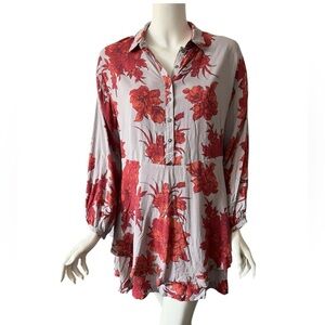 FREE PEOPLE Shake It Printed Tan Orange Oversized Rayon Mini Tunic Dress MEDIUM